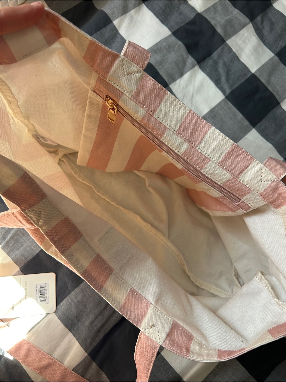 Poppy & Peonies Pink Stripe Canvas Tote Bag and matching cosmetic pouch - Picture 6 of 10
